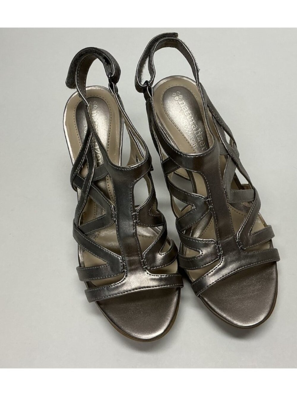 Naturalizer Womens Shoes Size 5 Pewter Strappy Sandals Danya Heels